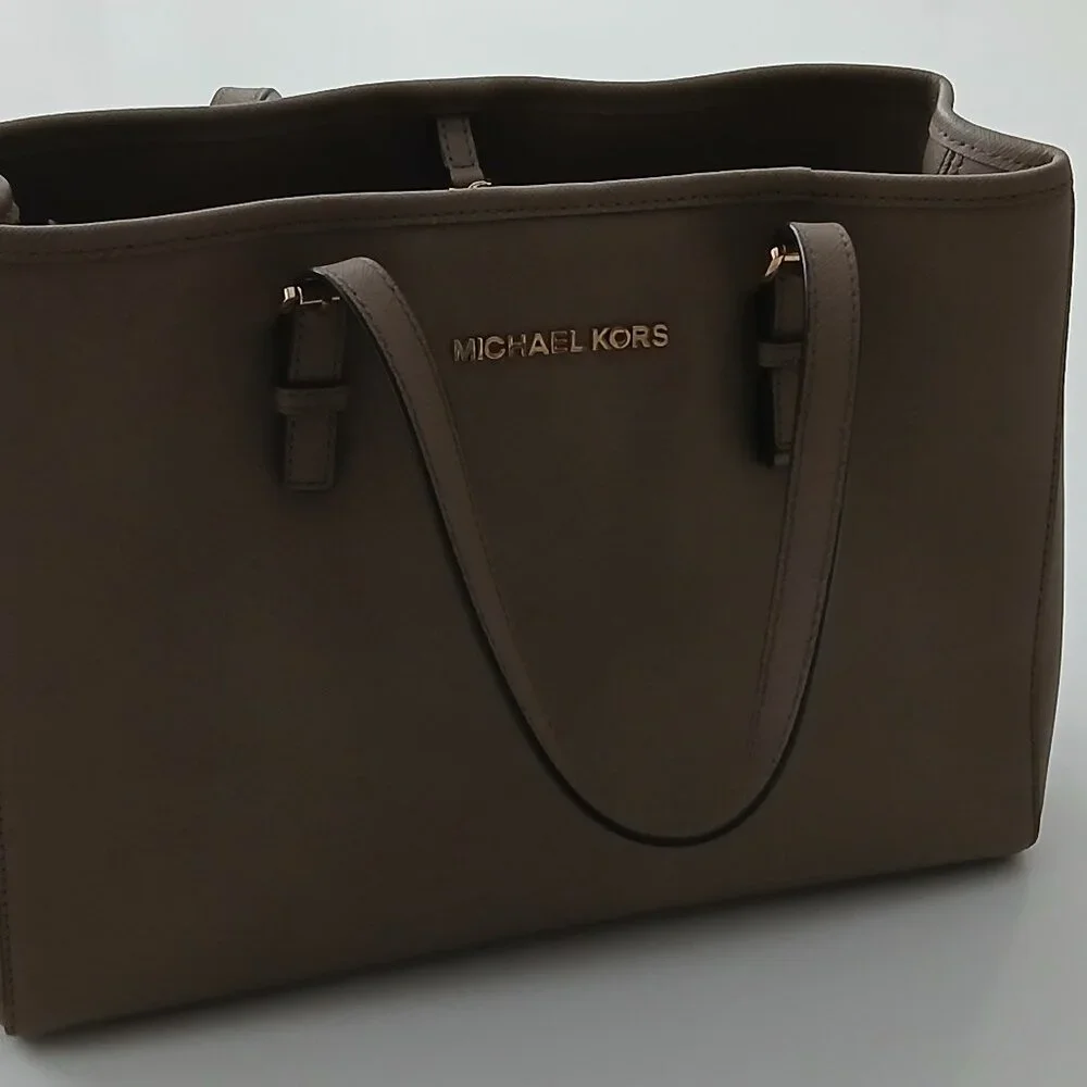 Michael Kors Saffiano Leather Medium Tote - Khaki w/ Gold Hardware